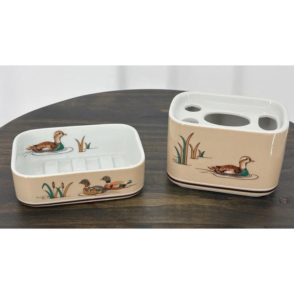 Vintage Andre Richard Wood Ducks Bathroom Set Cottagecore Grandmillennial Japan